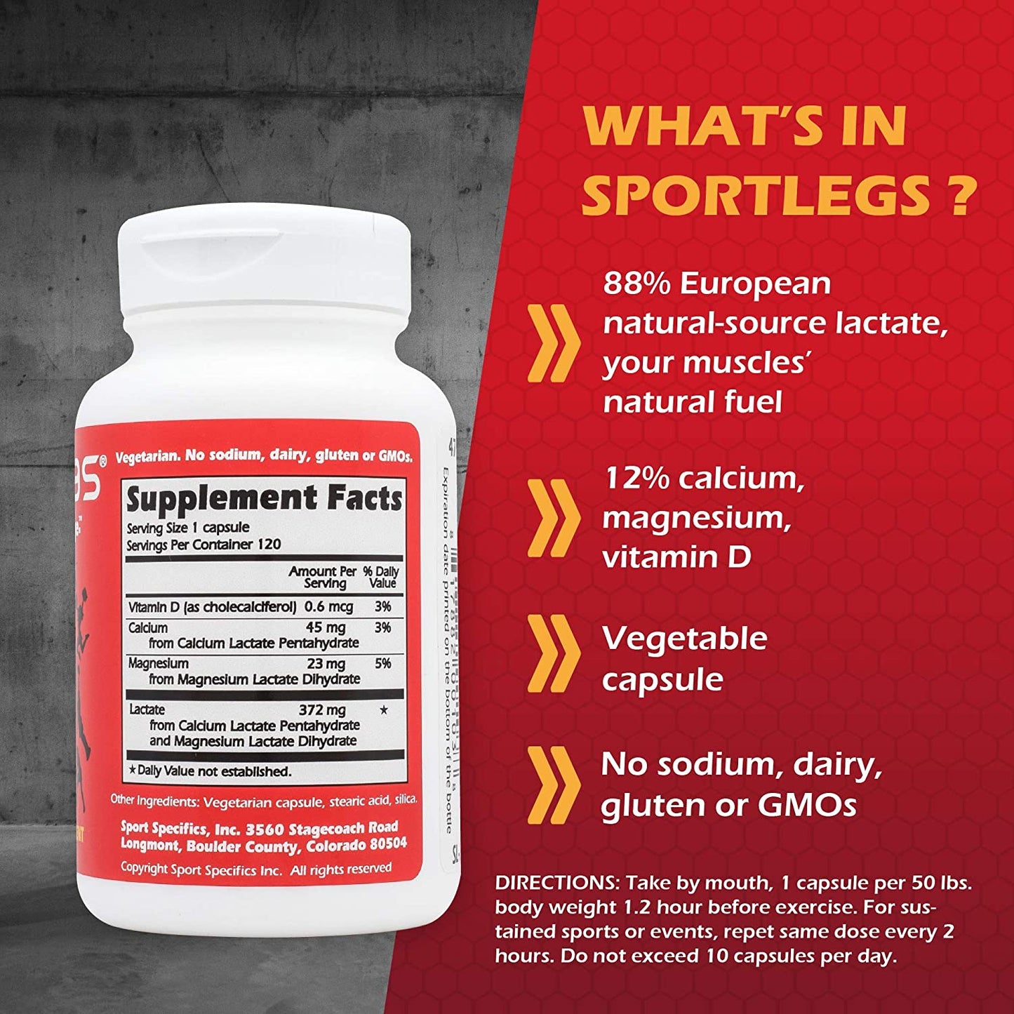 SportLegs Fast Fitness Boost Pre-Workout Lactic Acid Supplement, 120-Cap Bottle, Pack of 1